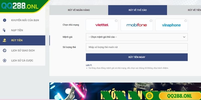 Rút Tiền QQ288 – Quy Trình Đơn Giản Nhanh Chóng Và An Toàn Những loại hình rút tiền QQ288 được lựa chọn nhiều